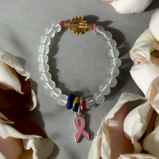 PINK RIBBON BRACELET Salmon & Light Beads