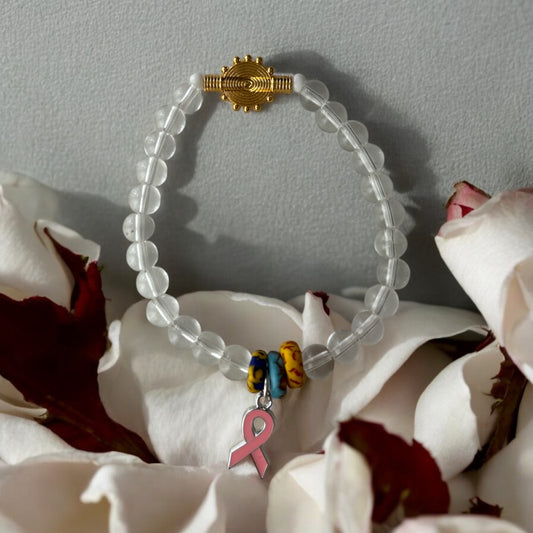 PINK RIBBON BRACELET White & Light Beads