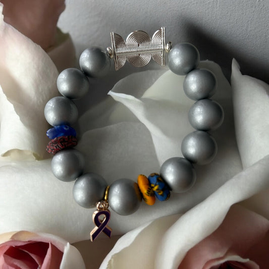 ALZHEIMER BRACELETS Krobo & Grey Beads