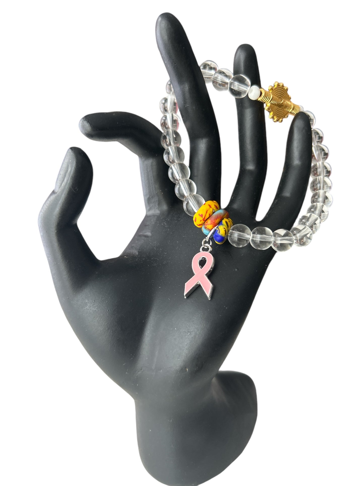 PINK RIBBON BRACELET White & Light Beads