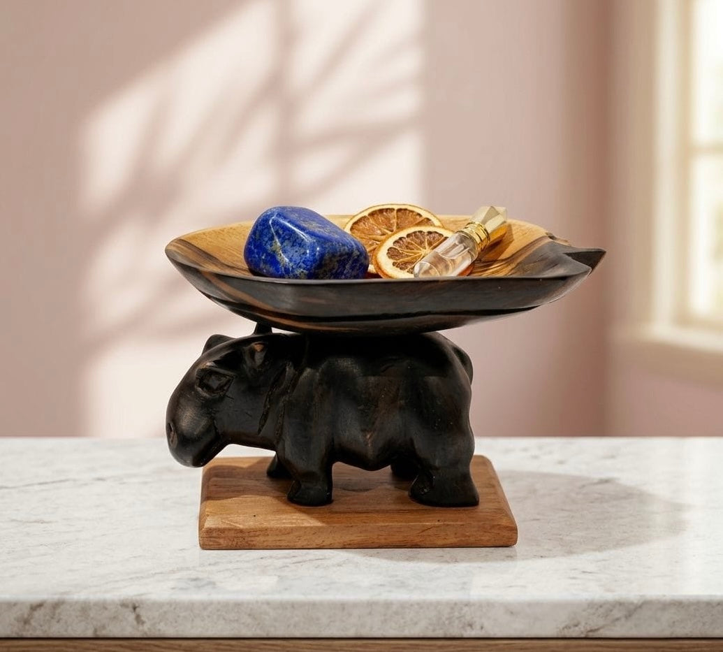 HOLDER WOOD HIPPOPOTAMUS COCOA POD BI-COLOR SUPPORT