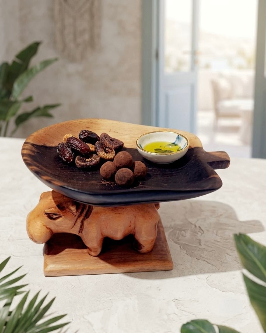 HOLDER WOOD HIPPOPOTAMUS COCOA POD BI-COLOR SUPPORT