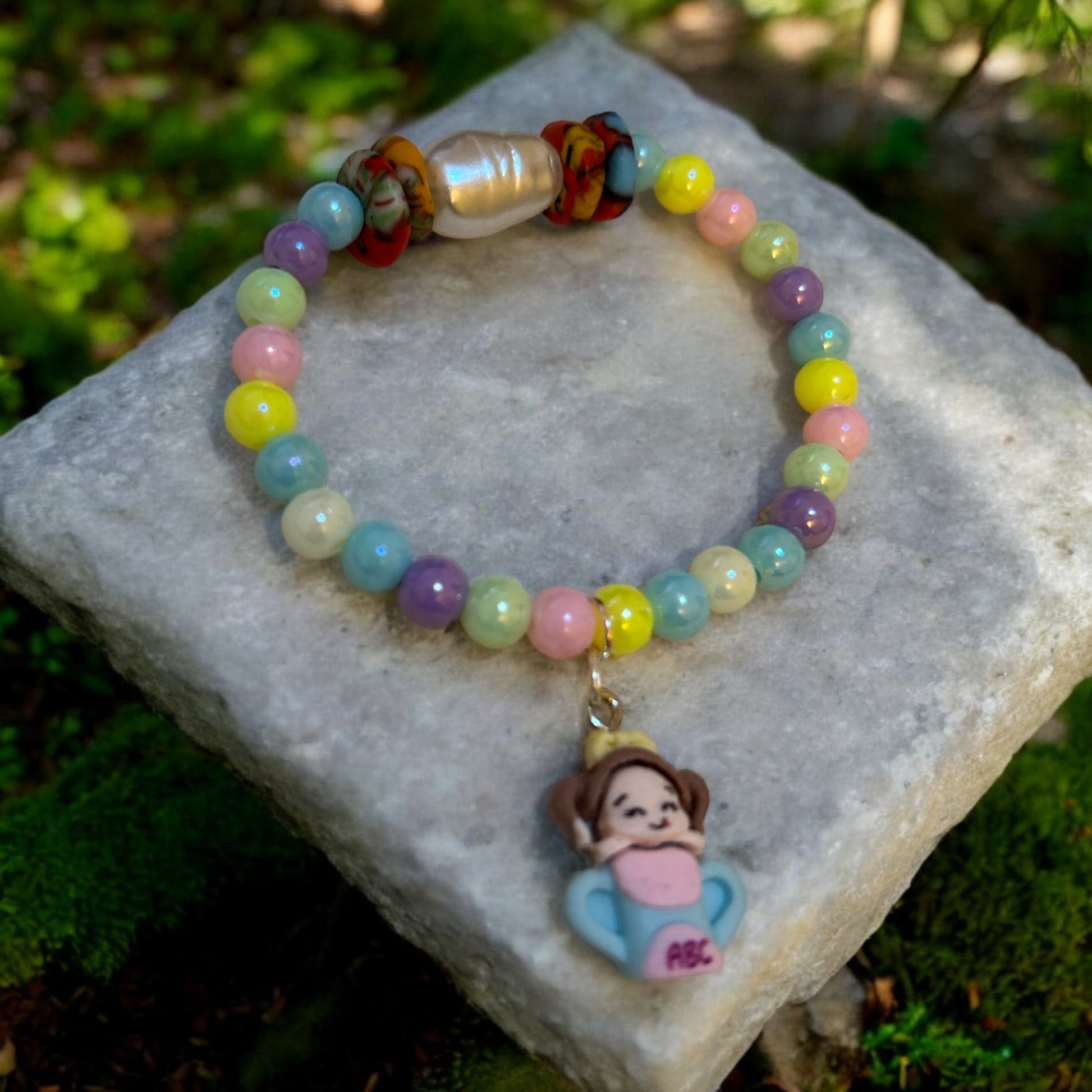 BRACELET KIDS Rainbow Krobo Flat Stones GIRL