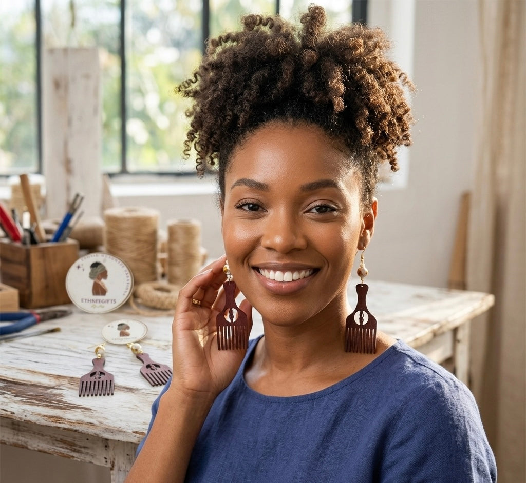 Earrings SANAA Comb Brown Krobo