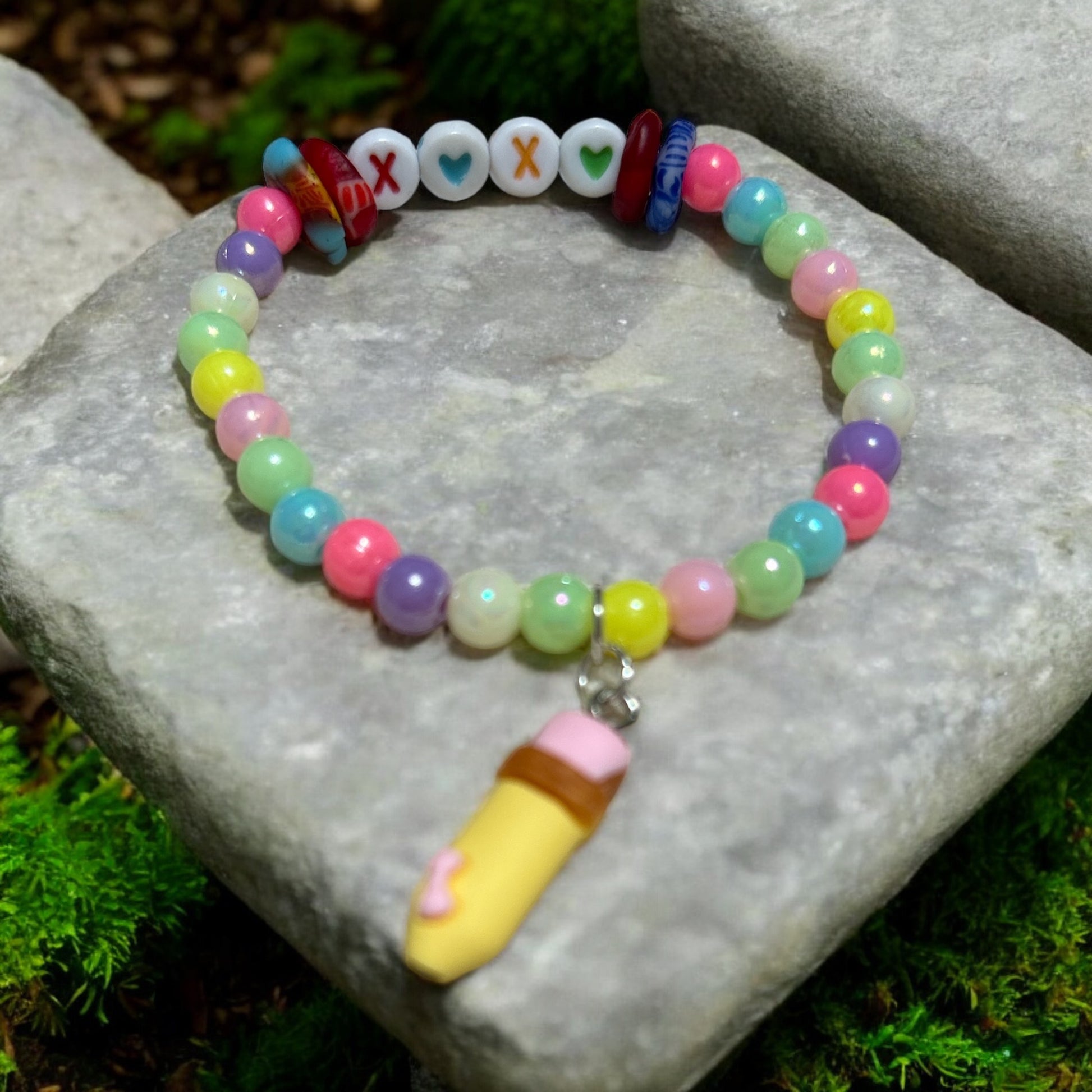 ETHNEEGIFTS - BRACELET KIDS Rainbow Krobo Flat Stones PENCIL