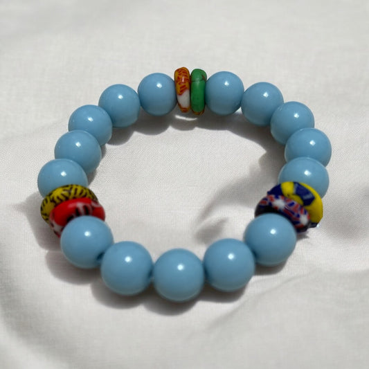 ETHNEEGIFTS - BRACELET KIDS Sky Blue Krobo Flat Stones