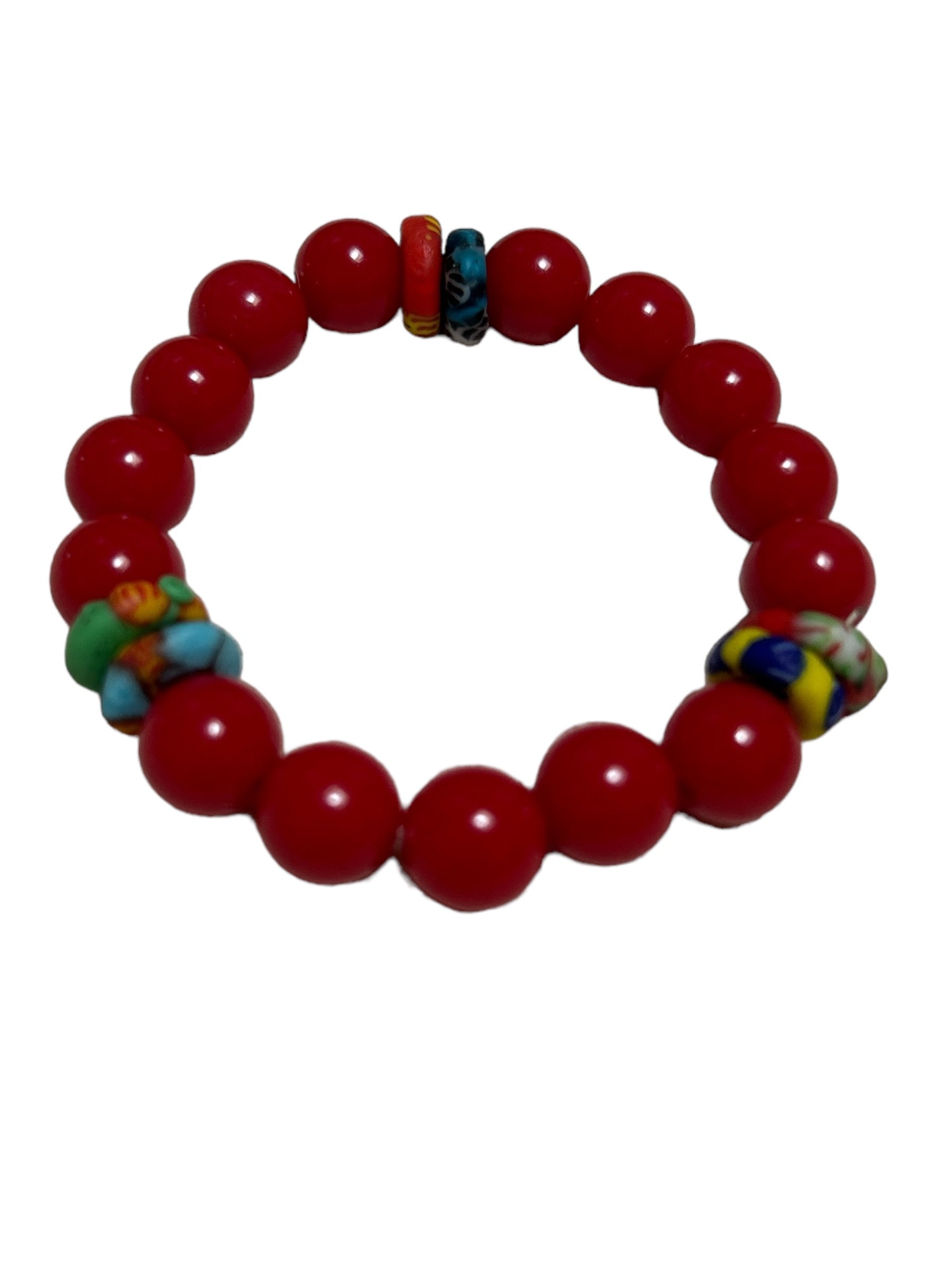 ETHNEEGIFTS - BRACELET KIDS Red Krobo Flat Stones