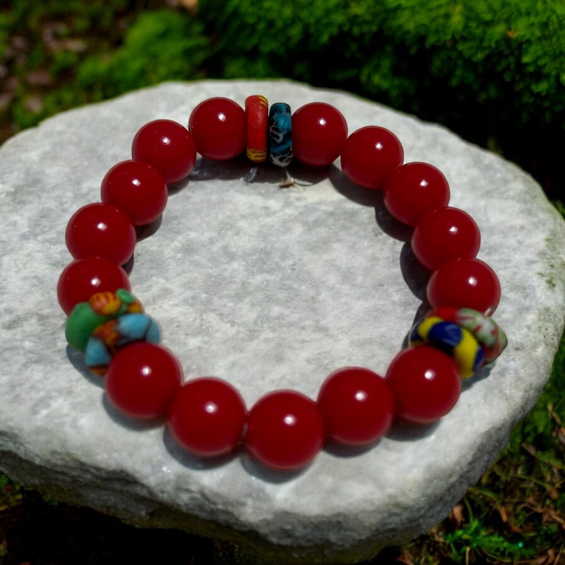 ETHNEEGIFTS - BRACELET KIDS Red Krobo Flat Stones