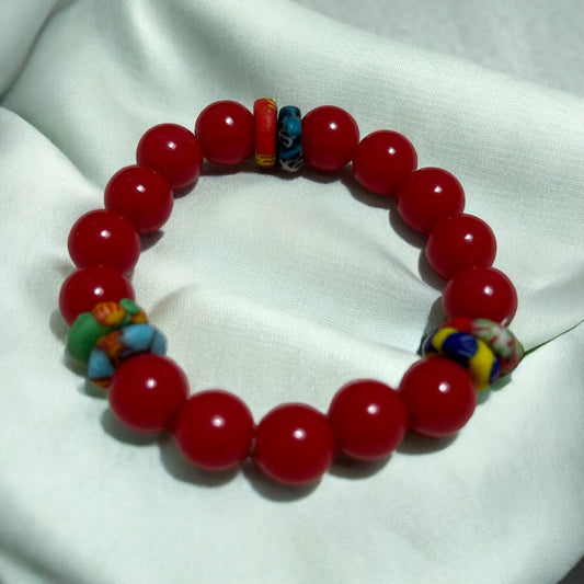 ETHNEEGIFTS - BRACELET KIDS Red Krobo Flat Stones