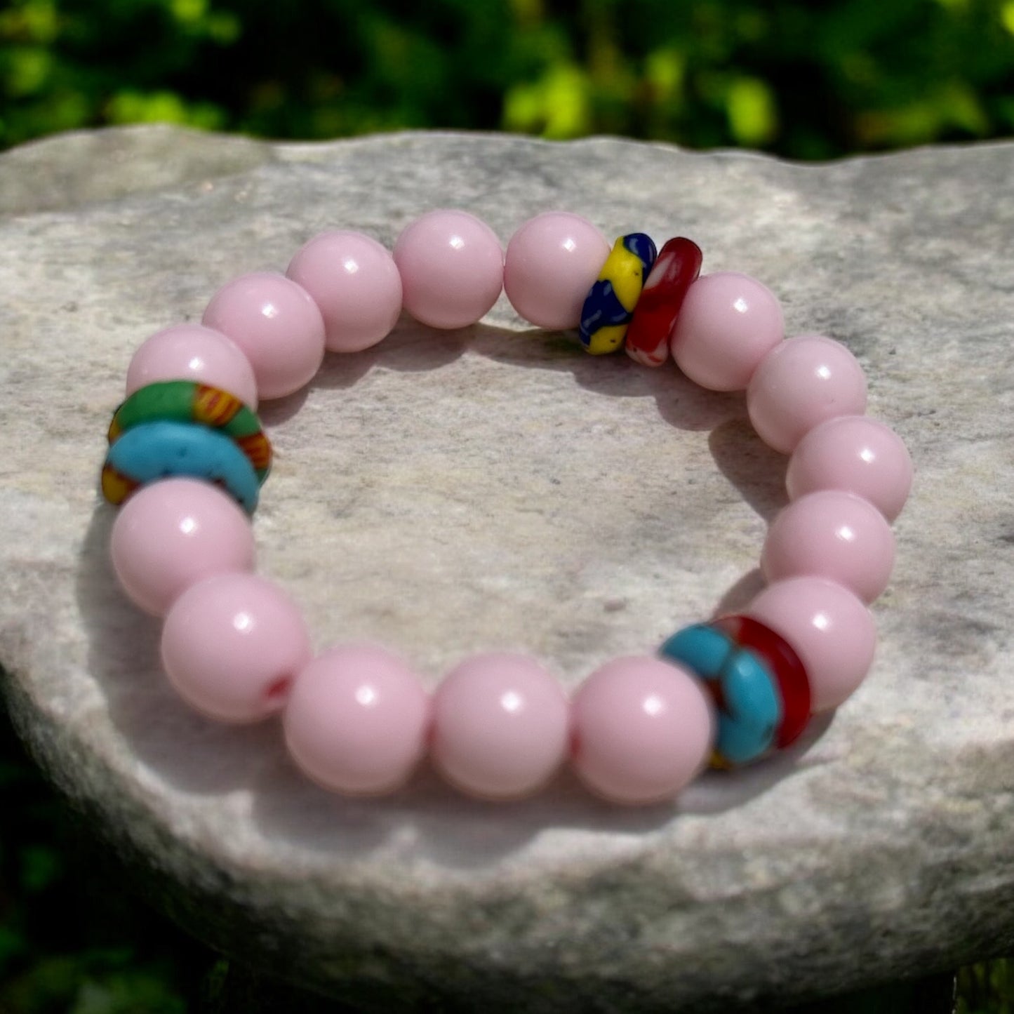 ETHNEEGIFTS - BRACELET KIDS Pink Krobo Flat Stones