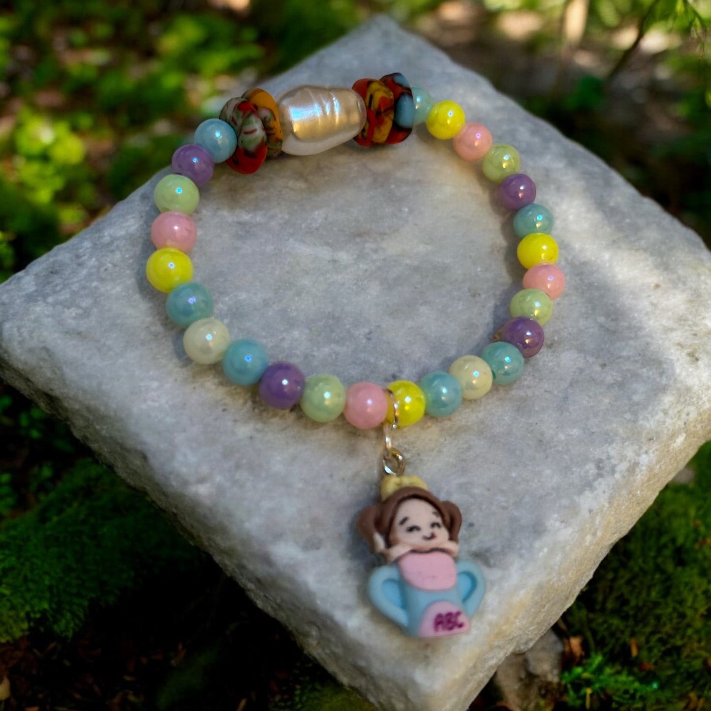 ETHNEEGIFTS - BRACELET KIDS Rainbow Krobo Flat Stones GIRL