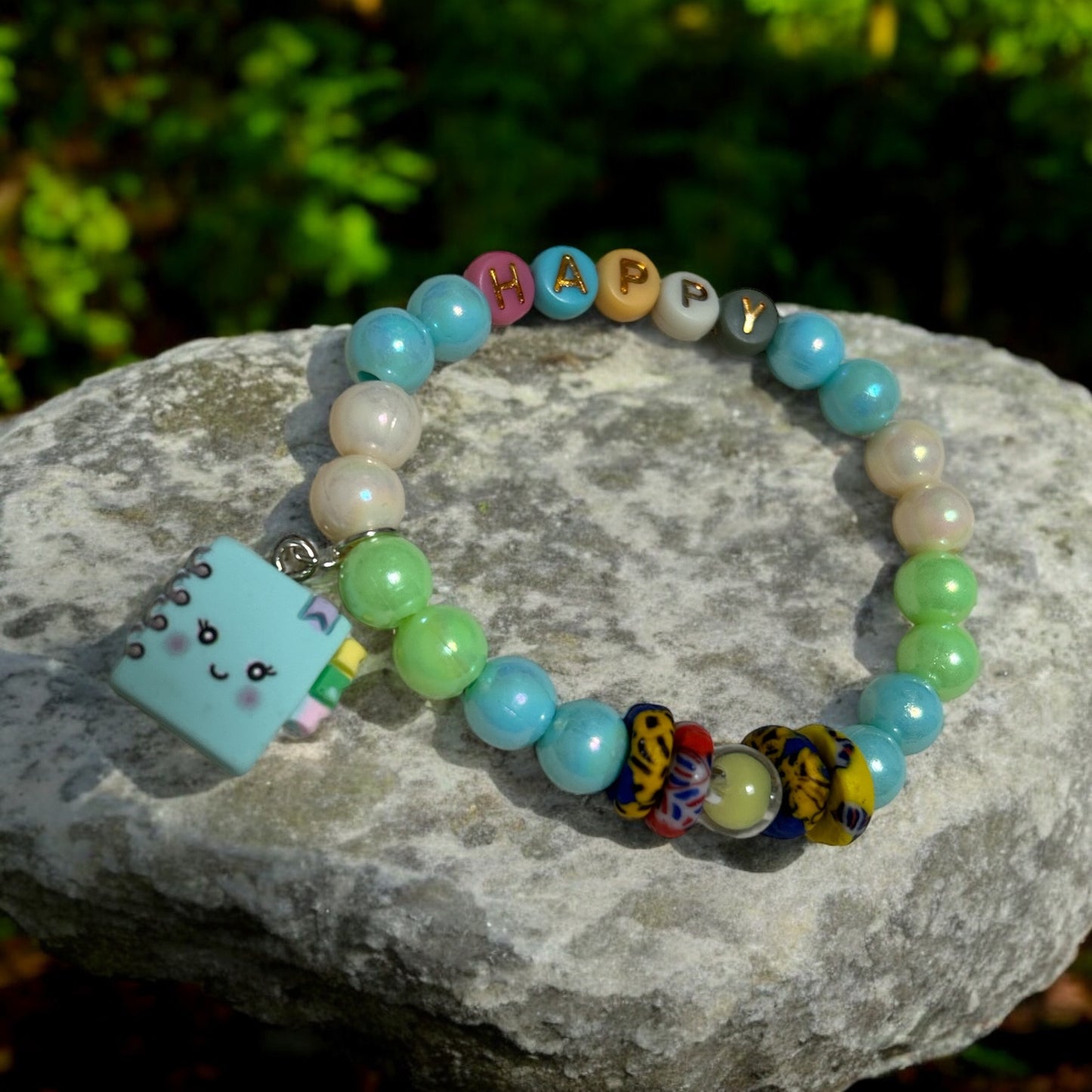 ETHNEEGIFTS - BRACELET KIDS Sky Blue Krobo Flat Stones HAPPY ORGANIZER