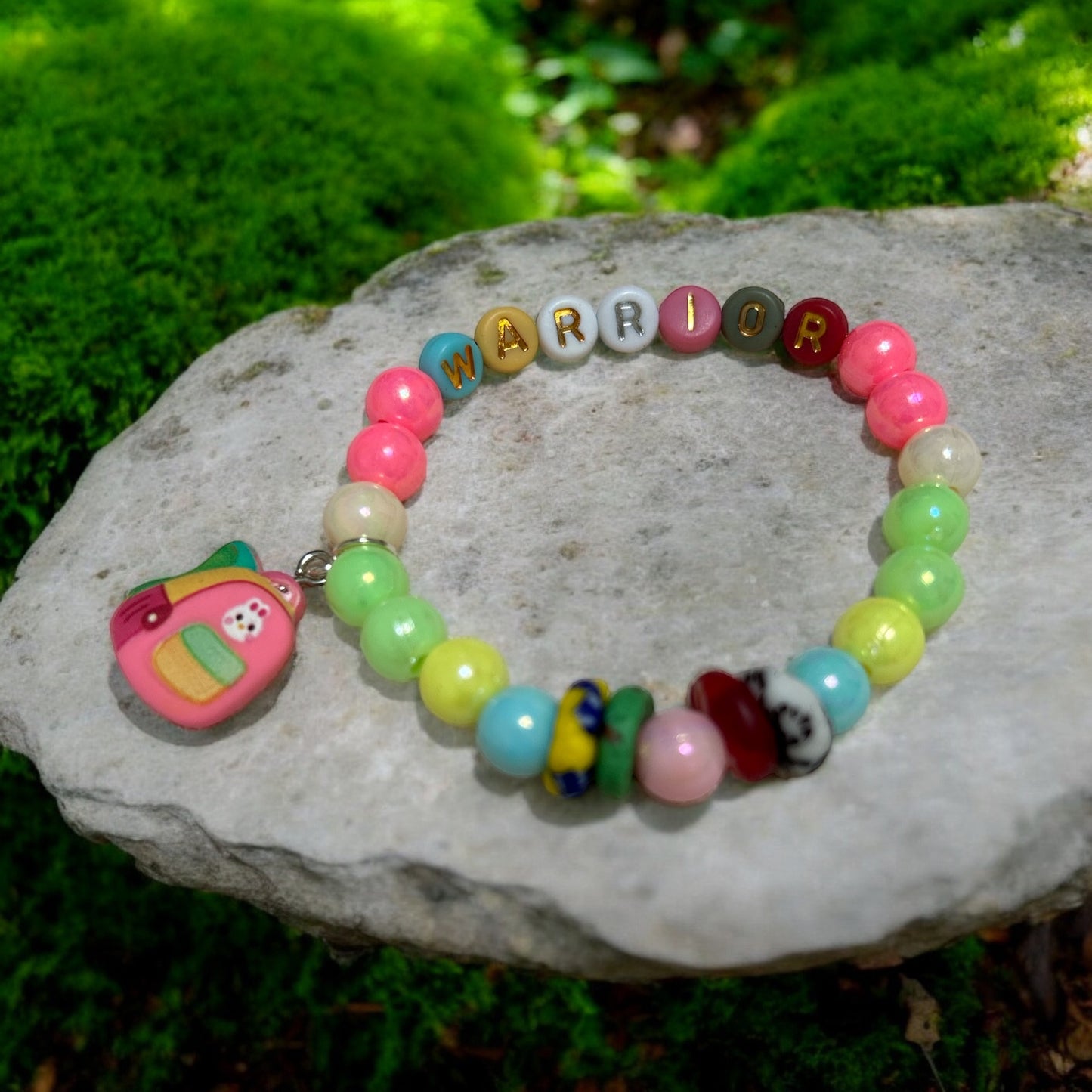 ETHNEEGIFTS - BRACELET KIDS Rainbow Krobo Flat Stones WARRIOR BACKPACK