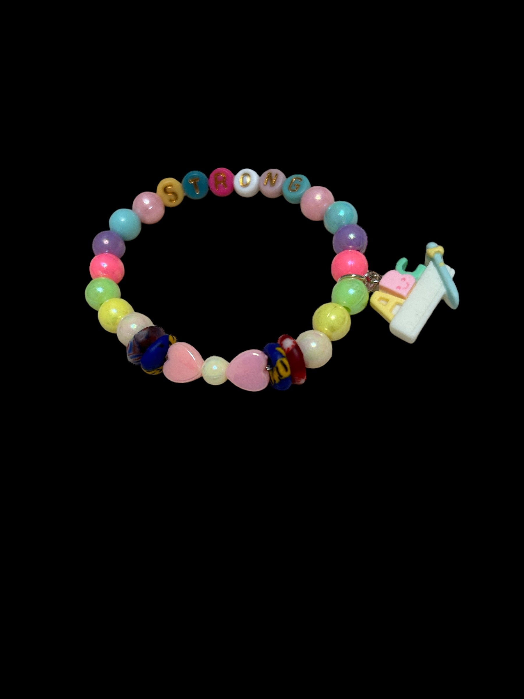 ETHNEEGIFTS - BRACELET KIDS Rainbow Krobo Flat Stones STRONG ALPHABET