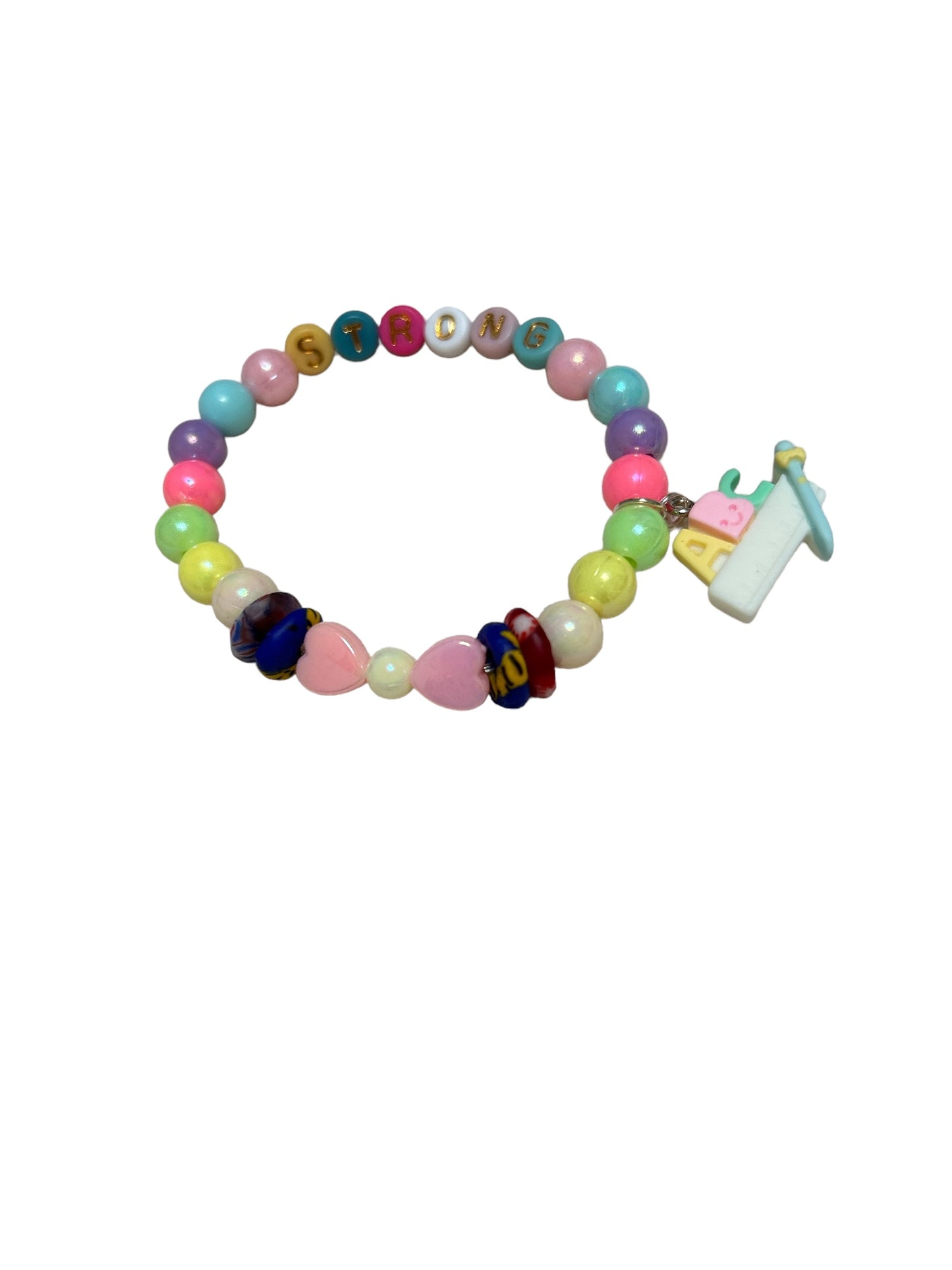 ETHNEEGIFTS - BRACELET KIDS Rainbow Krobo Flat Stones STRONG ALPHABET