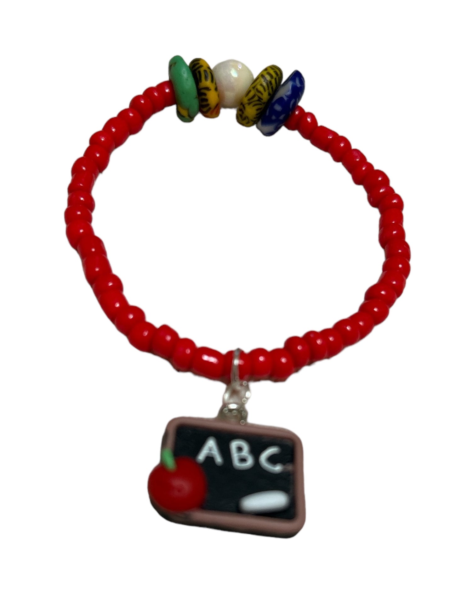 ETHNEEGIFTS - BRACELET KIDS Red Krobo Flat Stones BLACKBOARD