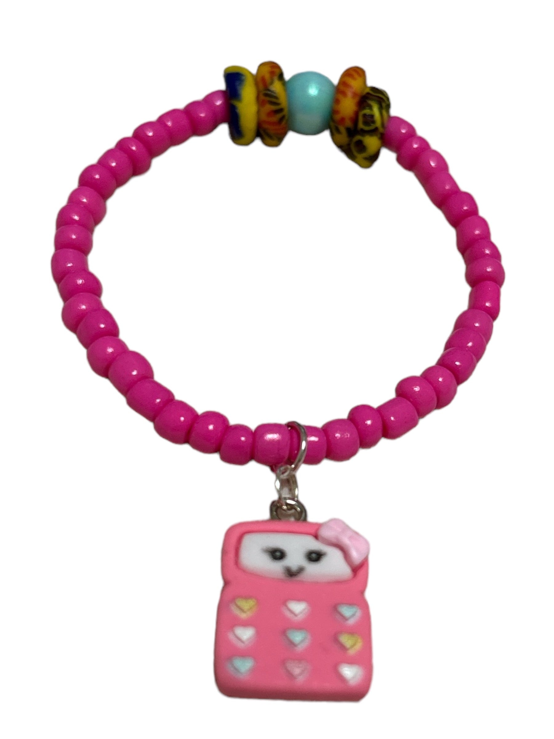 ETHNEEGIFTS - BRACELET KIDS Pink Krobo Flat Stones CALCULATOR