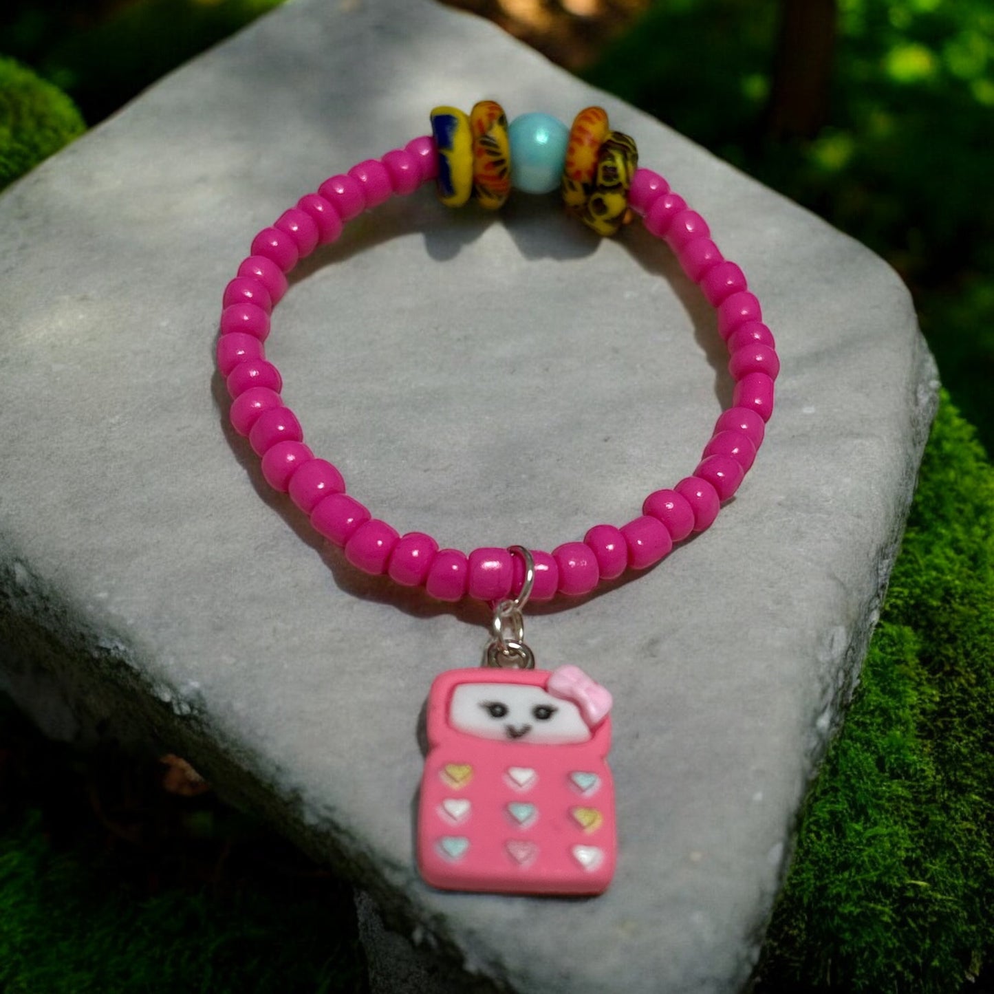 ETHNEEGIFTS - BRACELET KIDS Pink Krobo Flat Stones CALCULATOR