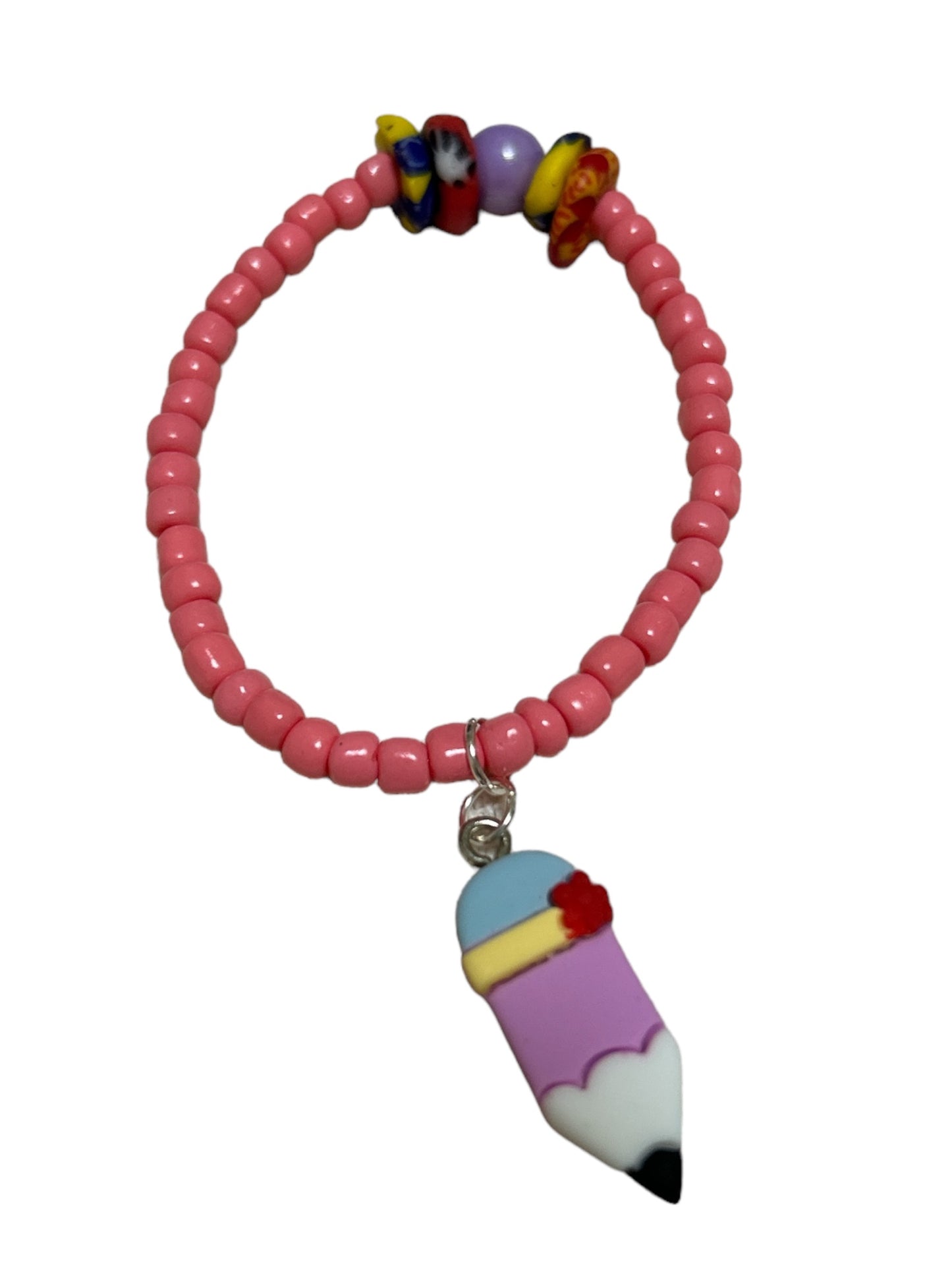 ETHNEEGIFTS - BRACELET KIDS Pink Krobo Flat Stones PENCIL