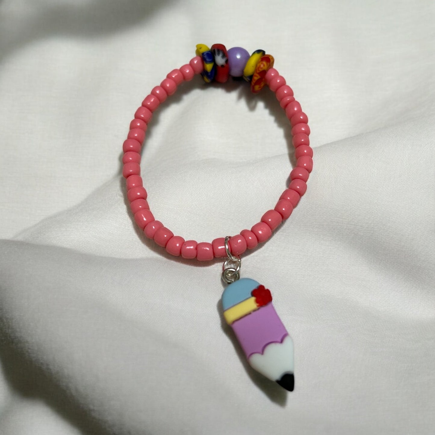 ETHNEEGIFTS - BRACELET KIDS Pink Krobo Flat Stones PENCIL