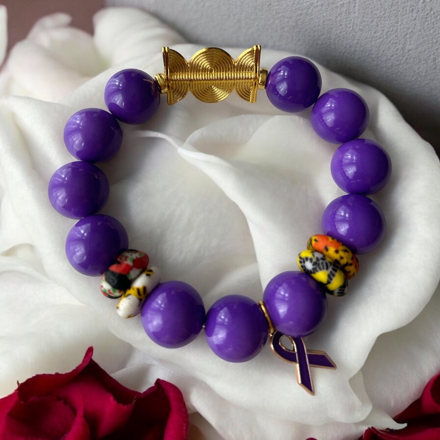 ALZHEIMER BRACELETS Krobo & Purple Beads