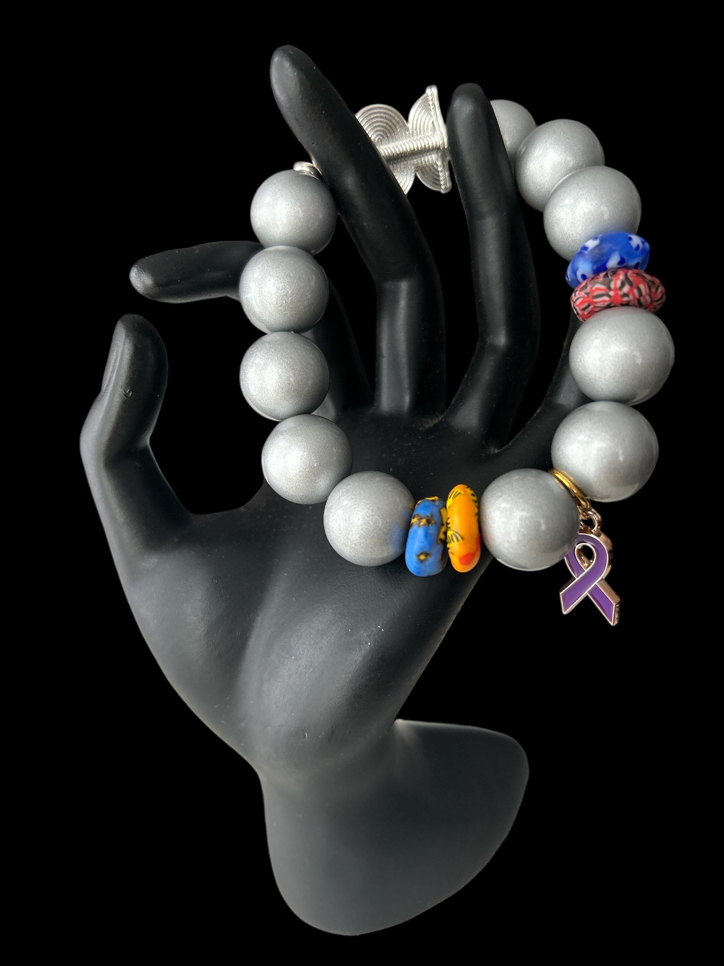 ALZHEIMER BRACELETS Krobo & Grey Beads