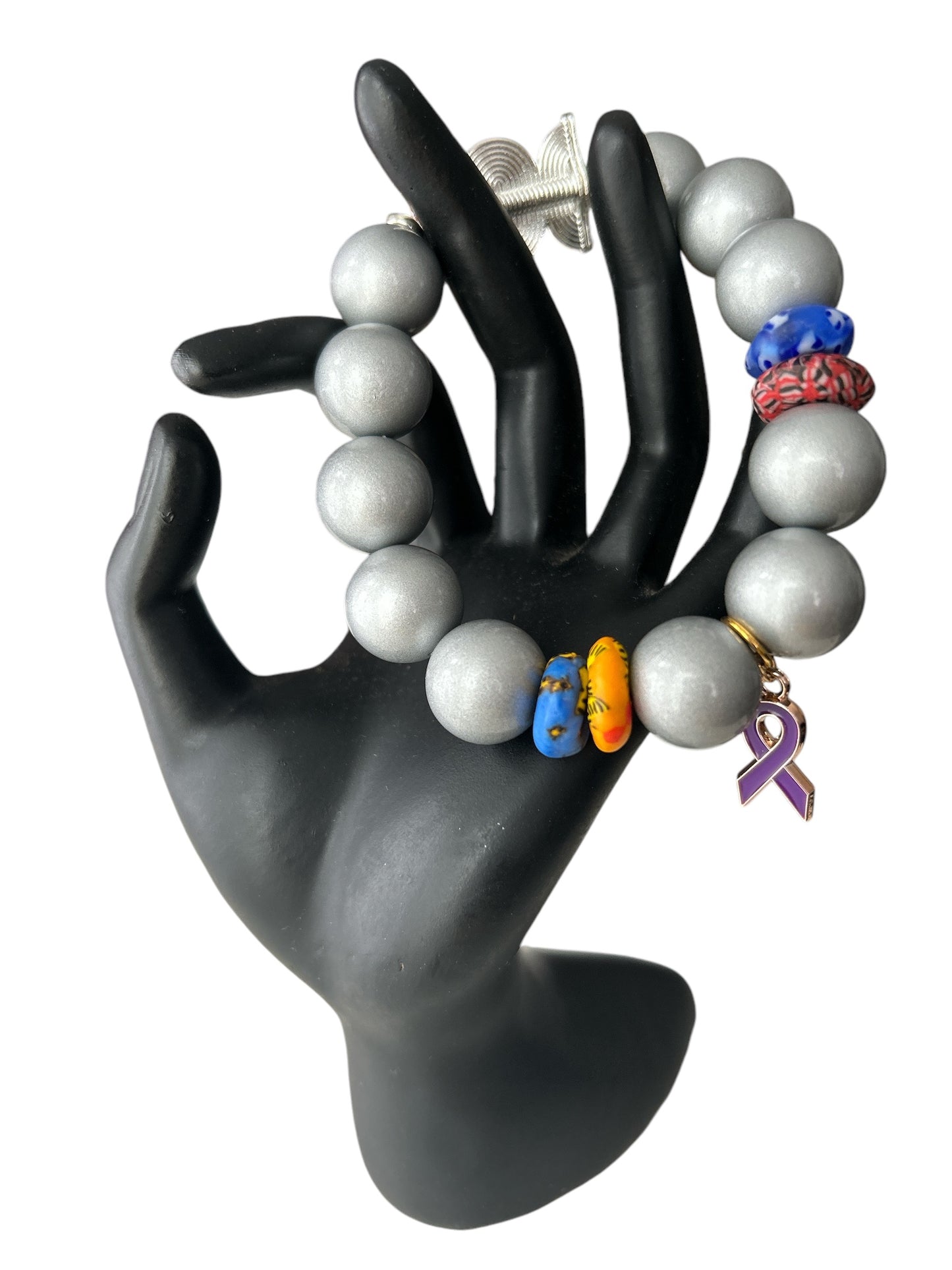 ALZHEIMER BRACELETS Krobo & Grey Beads