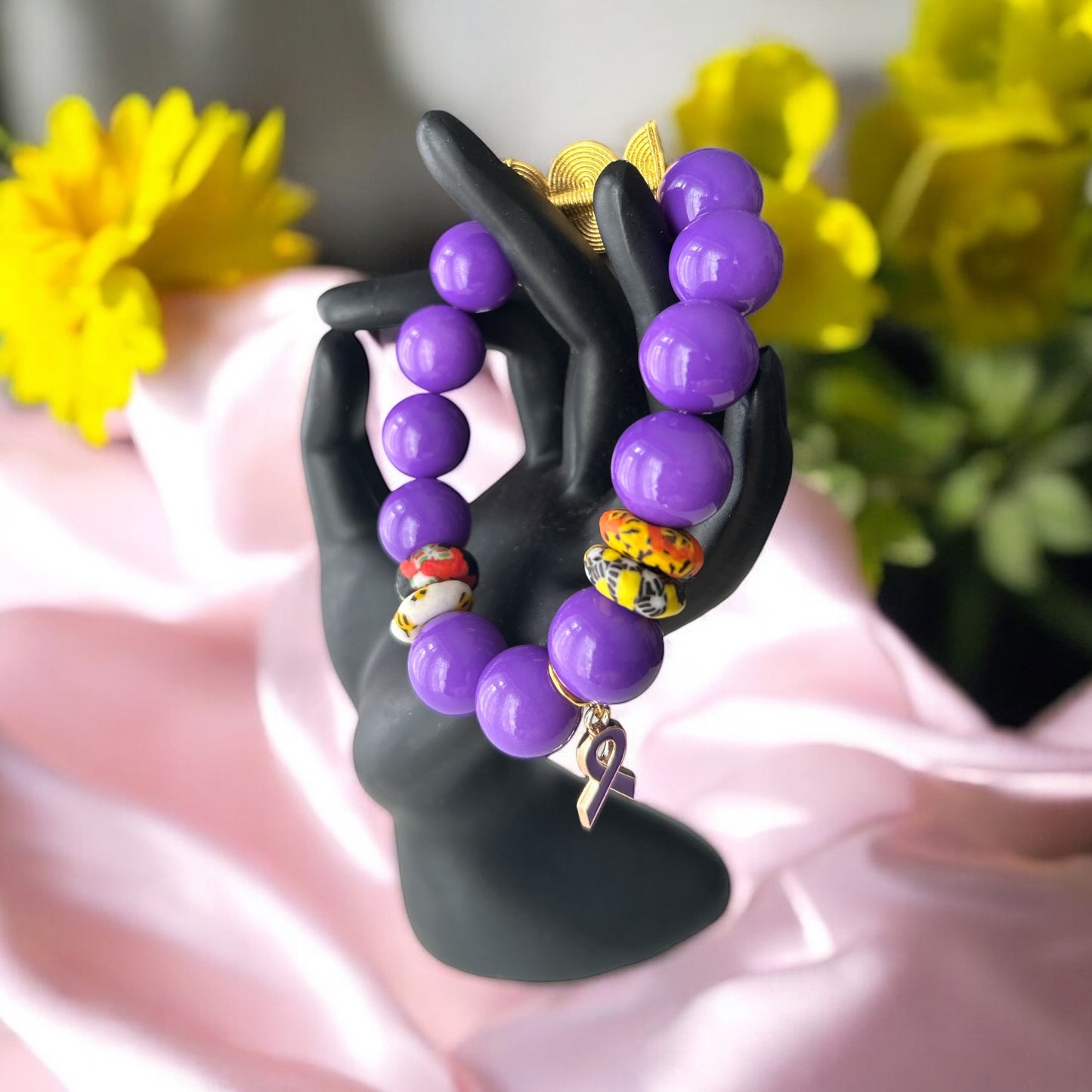 ALZHEIMER BRACELETS Krobo & Purple Beads