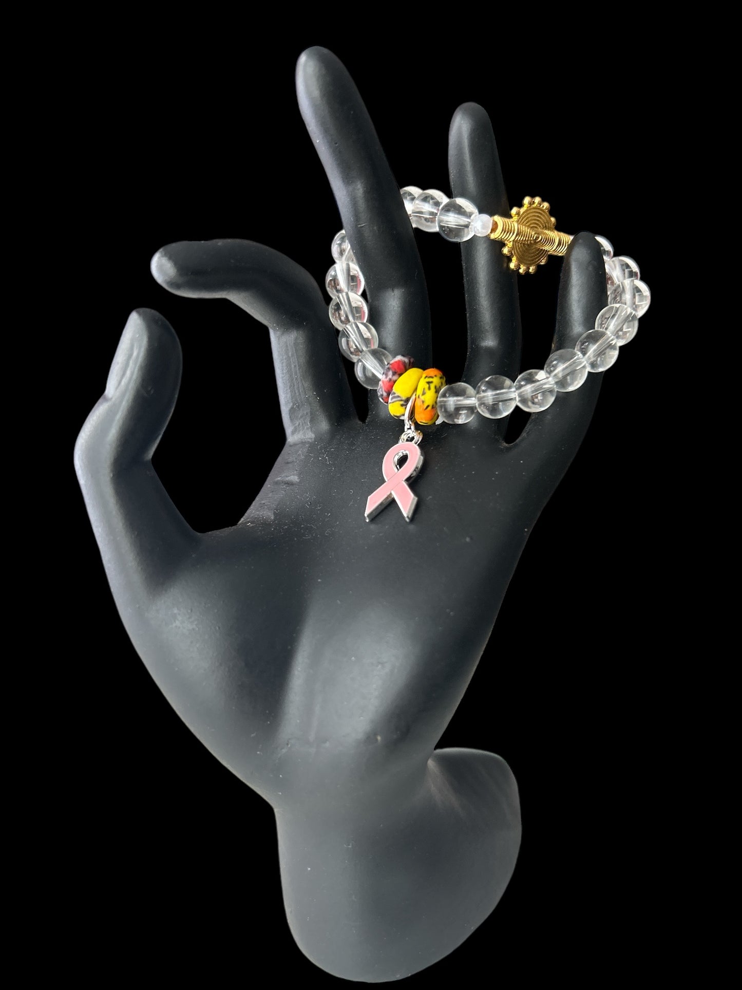 PINK RIBBON BRACELET Pearly & Light Beads