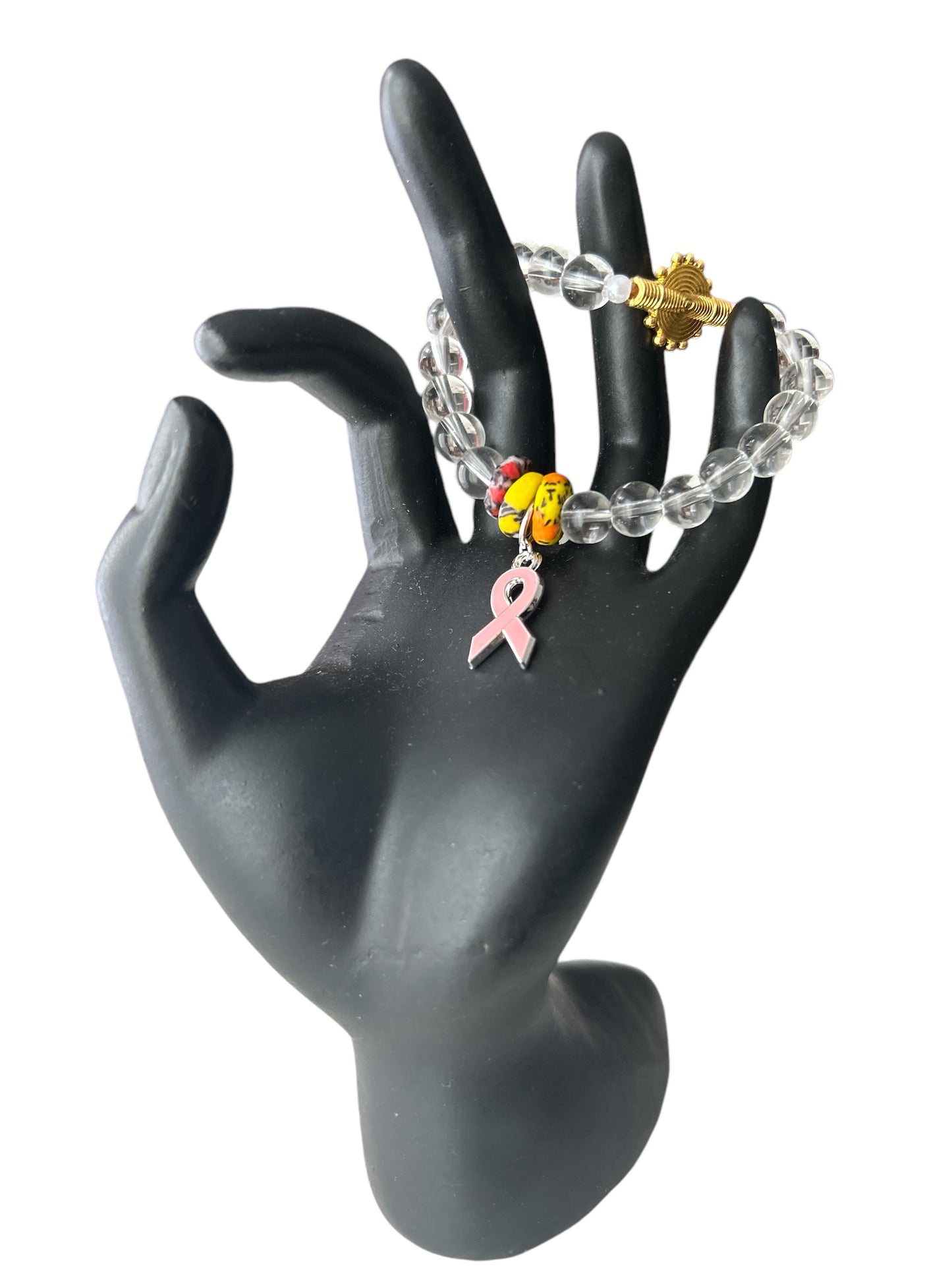 PINK RIBBON BRACELET Pearly & Light Beads