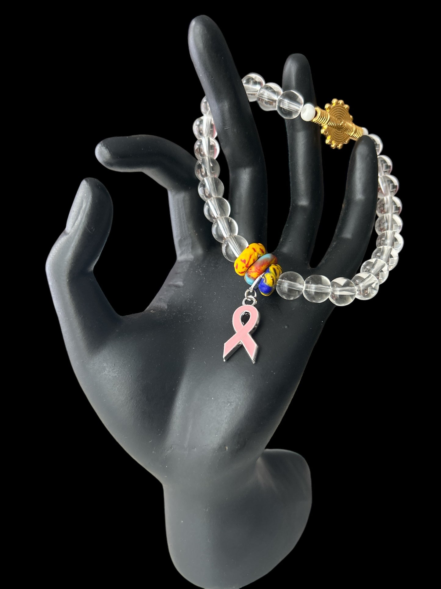 PINK RIBBON BRACELET White & Light Beads