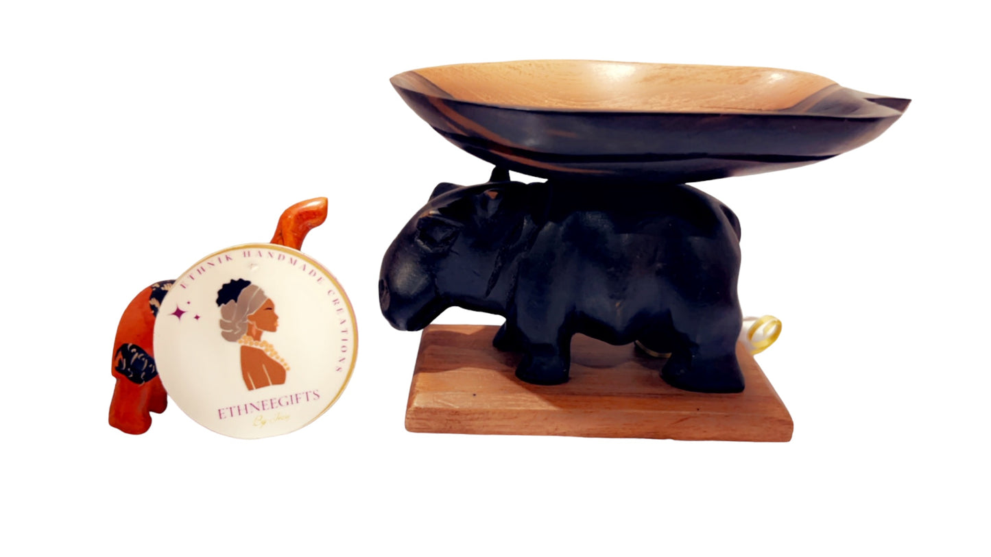 ETHNEEGIFTS - HOLDER WOOD HIPPOPOTAMUS COCOA POD BI-COLOR SUPPORT