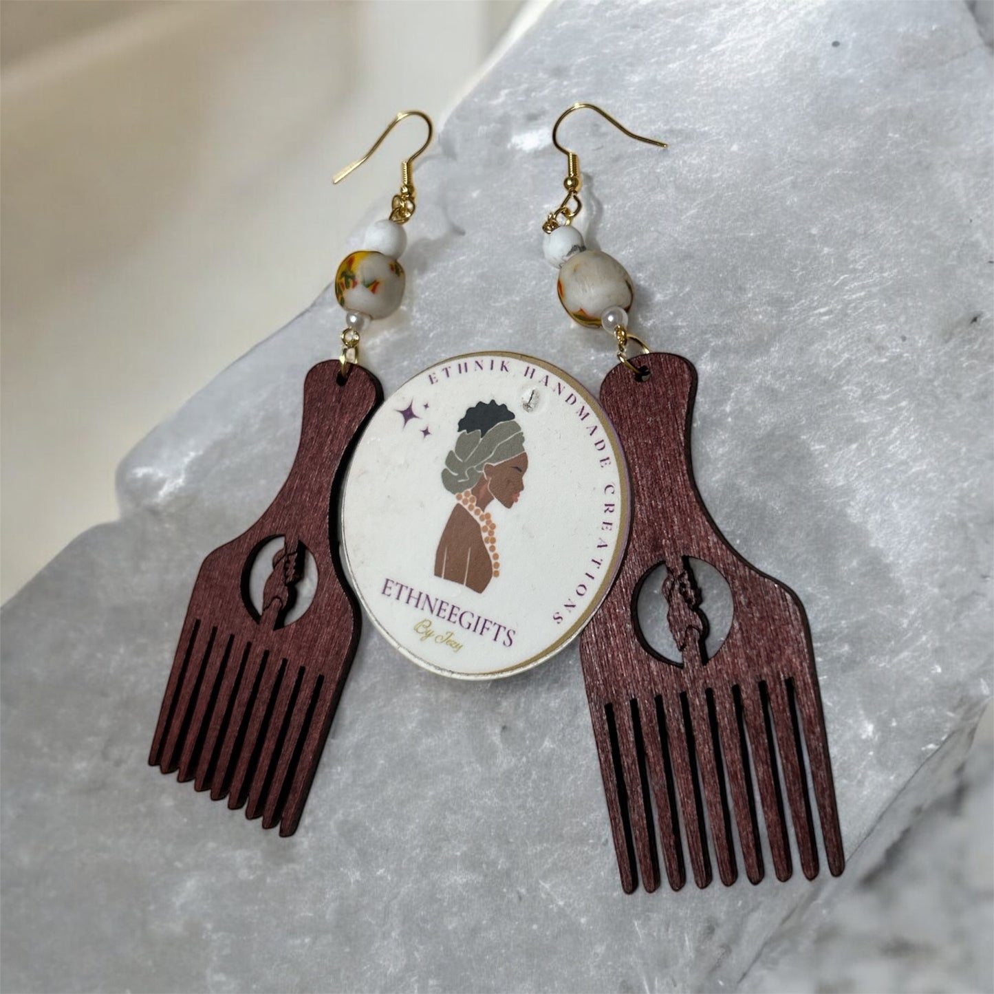 Earrings SANAA Comb Brown Krobo