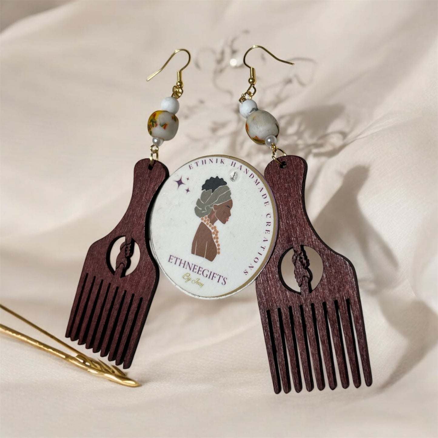 Earrings SANAA Comb Brown Krobo