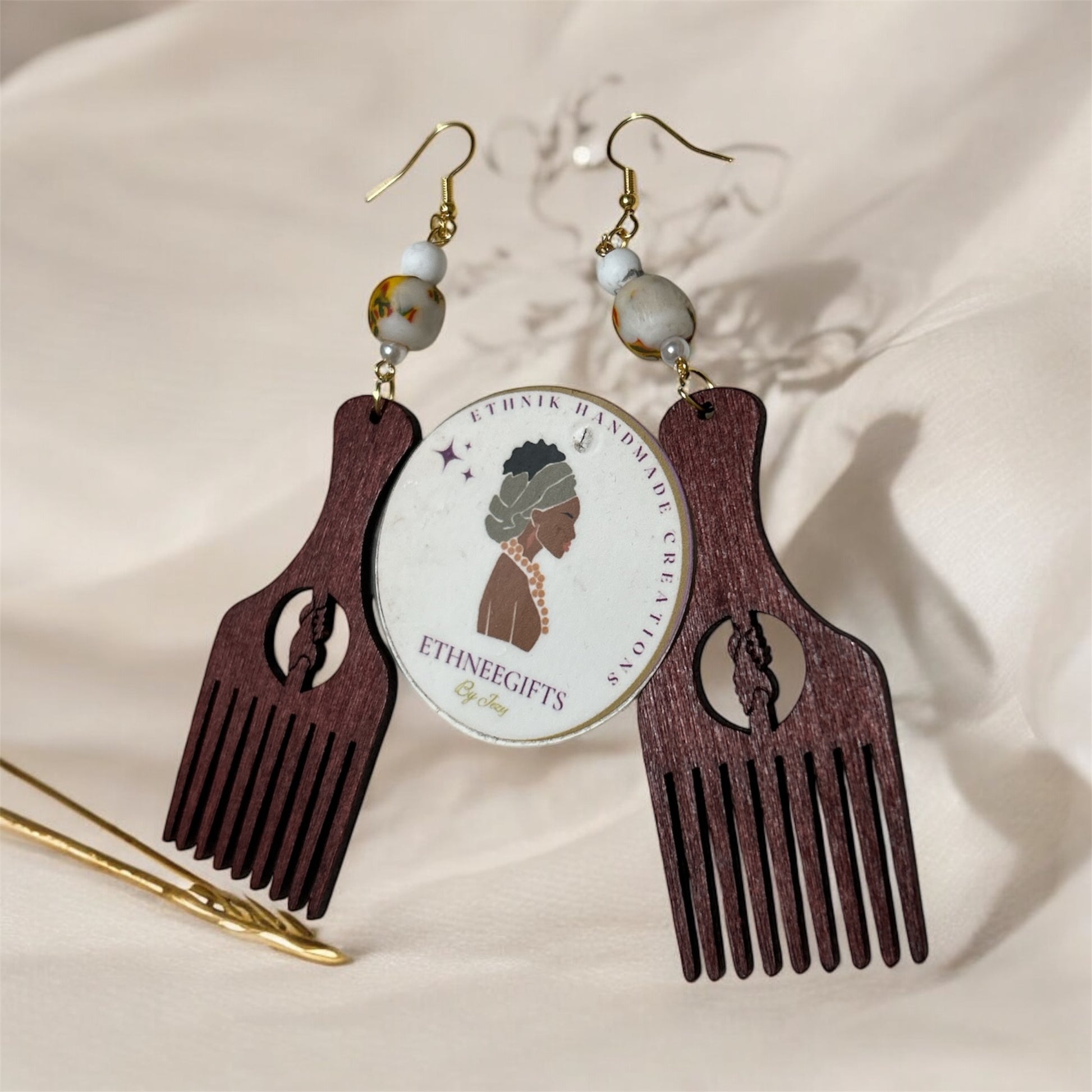 Earrings SANAA Comb Brown Krobo