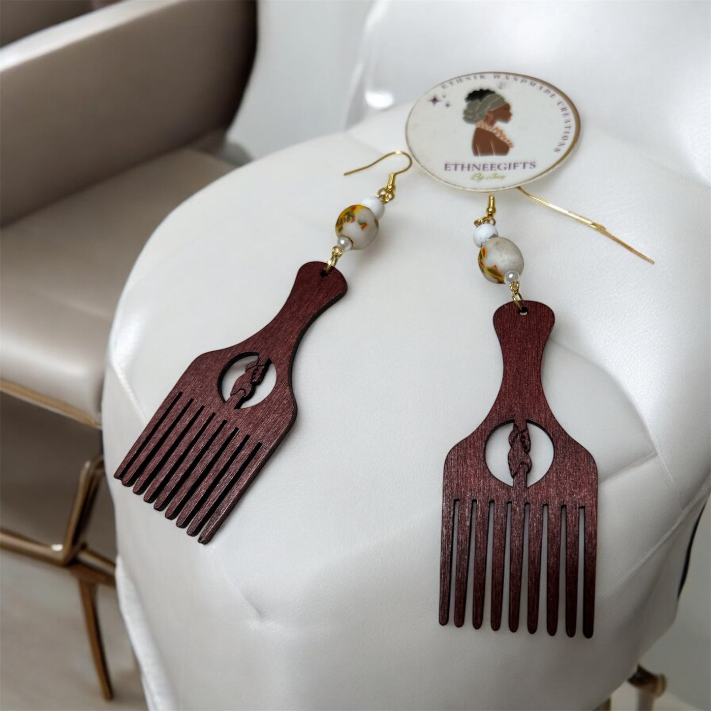 Earrings SANAA Comb Brown Krobo