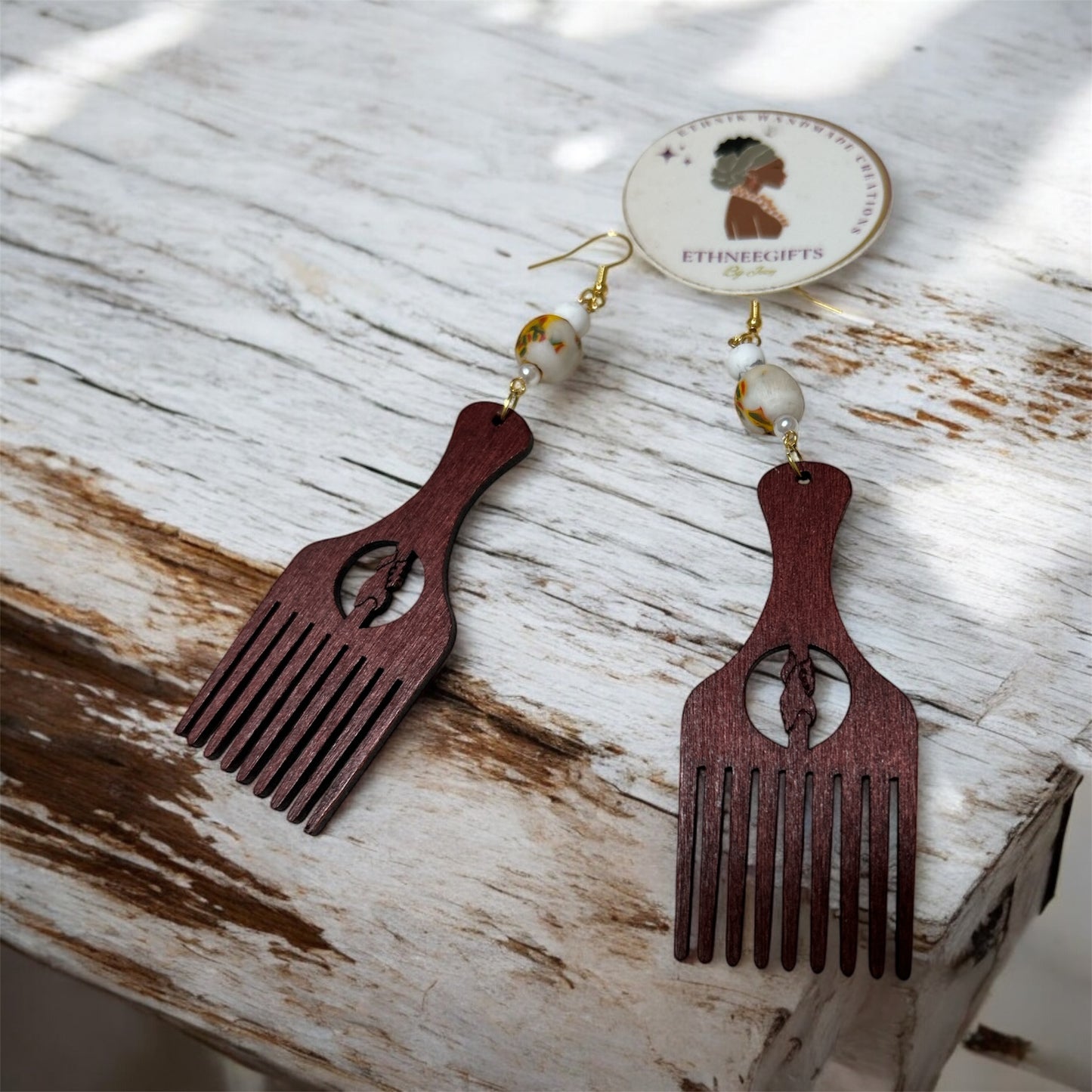 Earrings SANAA Comb Brown Krobo