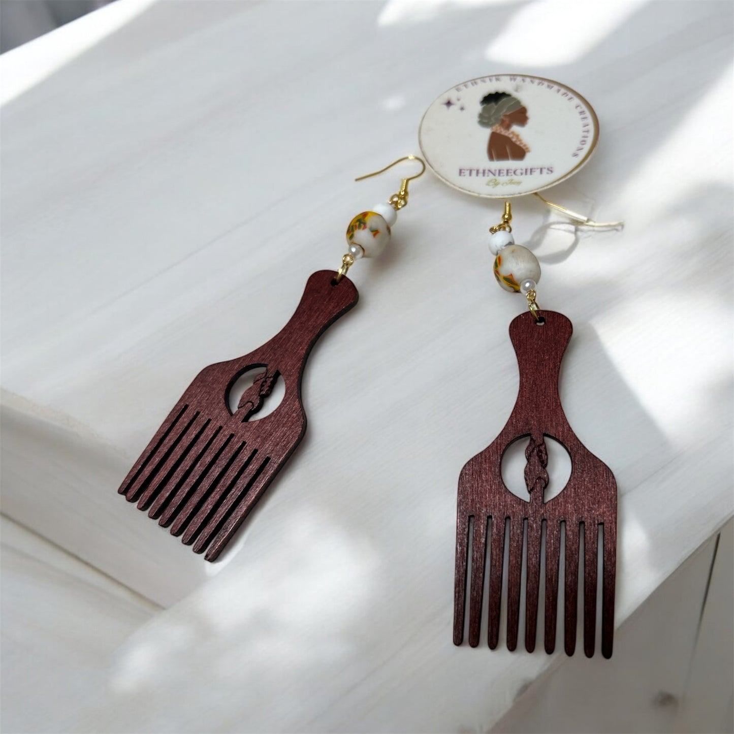 Earrings SANAA Comb Brown Krobo