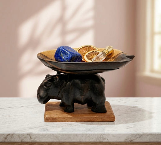 HOLDER WOOD HIPPOPOTAMUS COCOA POD BI-COLOR SUPPORT